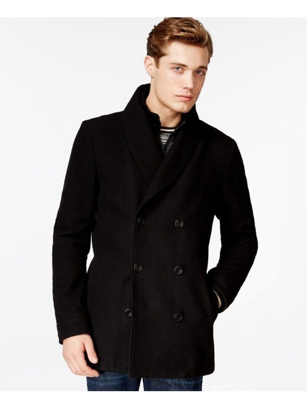 American Rag Men's BLK wool Peacoat jacket coat Shawl Collar Lined Pockets M